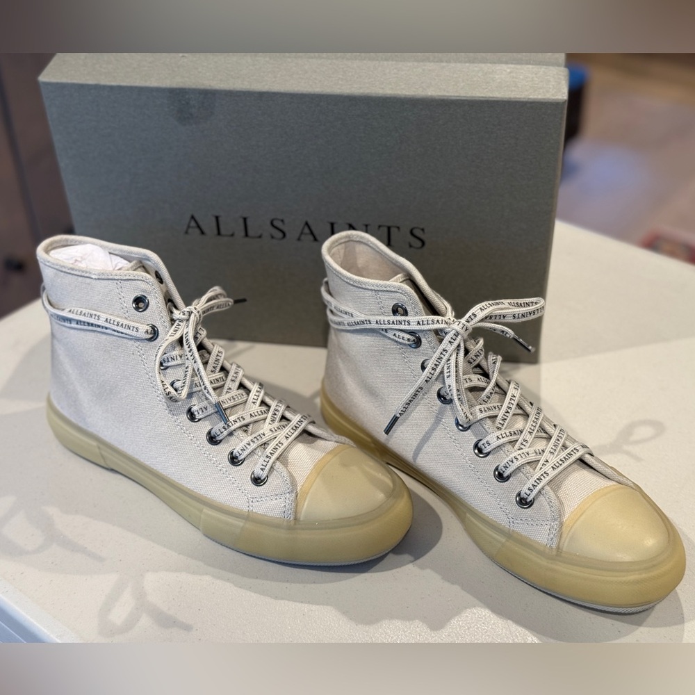 Allsaints Jaxon high top canvas trainers chalk white size 8 eu 41